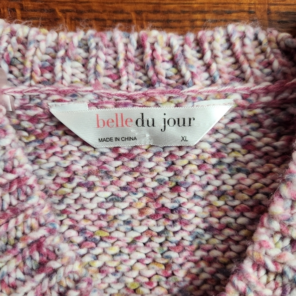 Belle Du Jour Women's XL chunky knit pink crew neck sweater - Picture 10 of 11